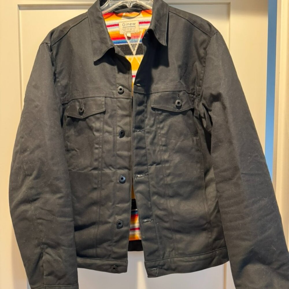 Ginew Legends Black Wax Canvas Rider Coat, Men's size Large